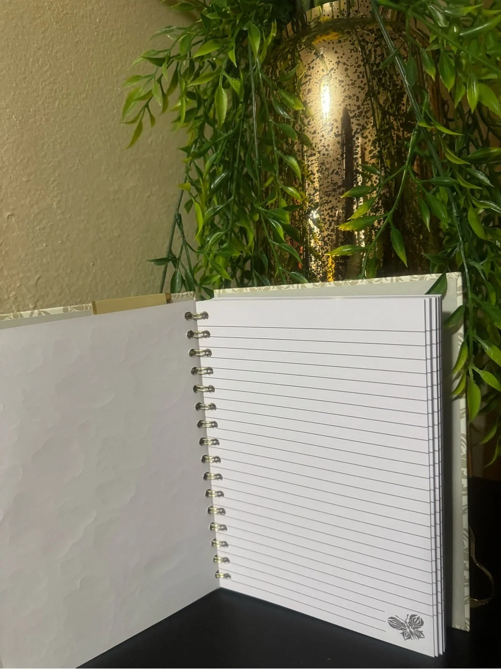 Gold Floral Spiral Journal with Pen - White & Gold